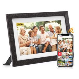 Cadre Photo Numérique avec Écran Tactile IPS et Wi-Fi de 10.1 Pouces,Stockage de 16 Go,Partage de Photos via le Cloud,Cadeau - Type Wood YM101