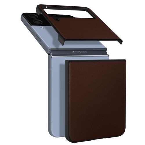 Coque Samsung Galaxy Z Flip 4 Cuir Résistant Elégant Contour Rigide Fine Marron
