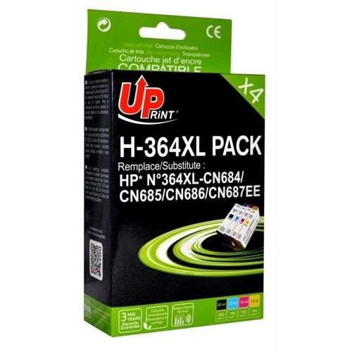 UPrint H-364XL PACK - Pack de 4 - taille XL - noir, jaune, cyan, magenta - compatible - remanufacturé - cartouche d'encre (alternative pour : HP 364XL) - pour HP Deskjet 35XX; Photosmart 55XX, 55XX B111, 65XX, 7510 C311, 7520, Wireless B110