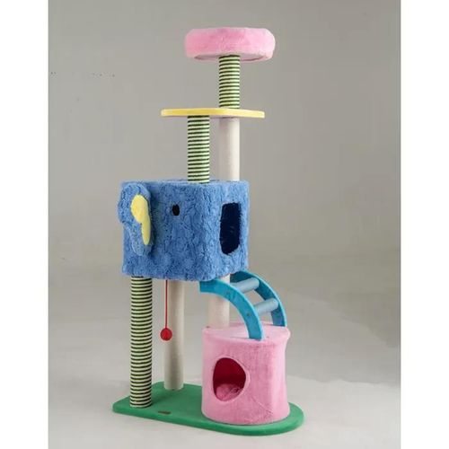 Arbre À Chat Multi-Niveaux 154 Cm Costway Sur Thème Des Éléphants, 2 Condos, Perchoir, Griffoirs, Échelle, Plate-Formes, Coussin