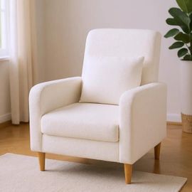 Costway Fauteuil Moderne Rembourré Avec Coussin Lombaire - Pieds En Bois De Caoutchouc Pour Salon, Chambre À Coucher 69 X 76 X 92 Cm