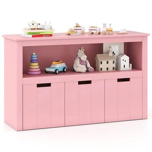 Costway Meuble De Rangement, Armoire De Rangement Avec 3 Tiroirs, Compartiments Ouvert Et Poignées Incurvées, 101 X 33 X 62cm, Rose