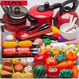 Jouet de Cuisine Enfant Plastique 73Pcs Kit de Jouet Ustensiles Alimentaires Jouets Dinette à Jouer Cadeau pour Enfants Fille Garçon