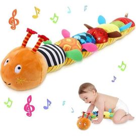 Jouet Musical En Peluche Pour Bébé,Jouet En Peluche Avec Chenille Hochet,Cadeau De Noël Pour Garçon Fille 3-6-12-18 Mois(Orange)