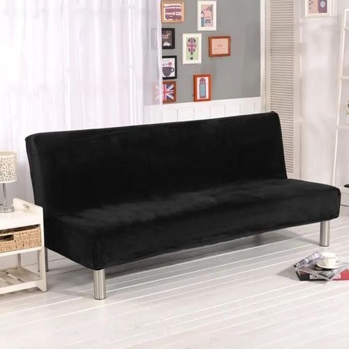 Solide Housse De Clic-Clac Extensible Housse De Canapé Sans Accoudoir Couverture Pour Canapé-Lit Couleur Pure - Noir