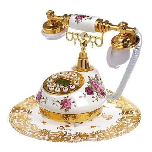 Téléphone Fixe en Céramique Rétro Antique avec Répondeur Combiné - Jaune