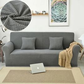 Housse De Canapé 3 Places Élastique Antidérapante Grille De Gaufres Polaire De Couleur Gris