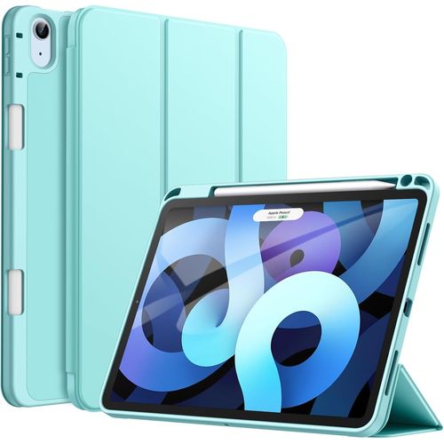 Coque Pour Ipad Air 11 Pouces M2 (2024), Ipad Air 5/4 (10,9 Pouces 2022/2020 5eme/4eme Génération) Avec Porte-Stylet, Étui Mince Tablette Avec Dos En Tpu Souple (Bleu Menthe).[F4075]