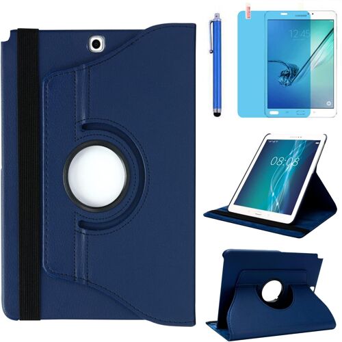 Étui Housse Coque pour Samsung Galaxy Tab A 9.7 Pouces 2015 (SMP550 SMT550 SMT555) 360 degrés Rotation Full Protection Kickstand Case Cover,avec Un Stylo,Écran Film (Deep Blue)