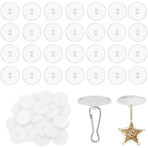 Lot de 30 crochets de plafond autocollants transparents-Sans perçage-Avec clip pour mât de drapeau-Pour plafond,cuisine,chambre à coucher,salle de bain
