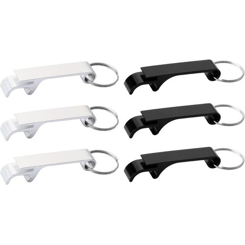Lot De 6 Décapsuleurs Pour Canettes De Bière,Mini Décapsuleur Avec Porte-Clés Pour Bars,Fournitures De Cadeau De Fête,Noir Et Argent