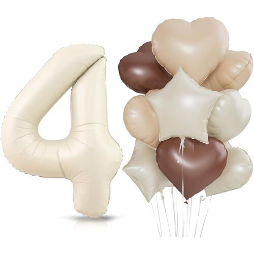 SJZG-Ballons De 4 Ans Anniversaire, Ballons De Décoration De Fête D'Anniversaire, Ensemble De Ballons À Hélium De Couleur Crème