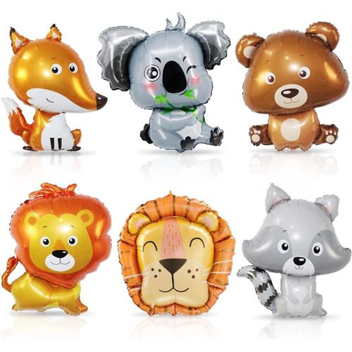 TEPPC-6 Pièces Ballons Animaux Jungle, Géant Aluminium Lion Koala Petit Ours Brun, XXL Helium Tête d'Animal pour Mariages Décorations Fête Enfants Anniversaire