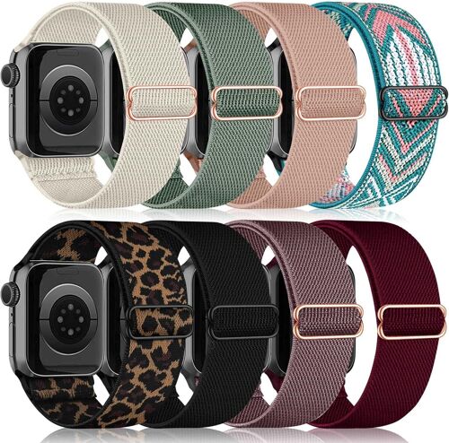 Kalanka-8 Pack Bracelets Compatibles Avec Bracelet Apple Watch 41mm 38mm 40mm Femmes Hommes, Bracelet En Réglable Nylon Élastique Sport Pour Apple Watch Se/Iwatch Series 11 10 9 8 7 6 5 4 3 2 1