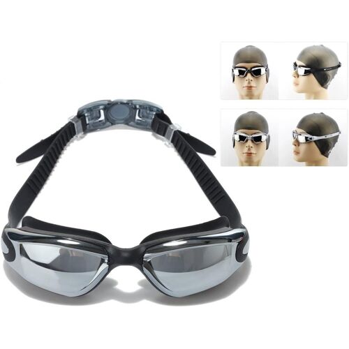 Kalanka-Lunettes De Natation Avec Réglage Silicone Head Strap - Anti-Brouillard, Étanche, Protection Uv - Idéales Pour Hommes, Femmes Et Enfants (Noir)