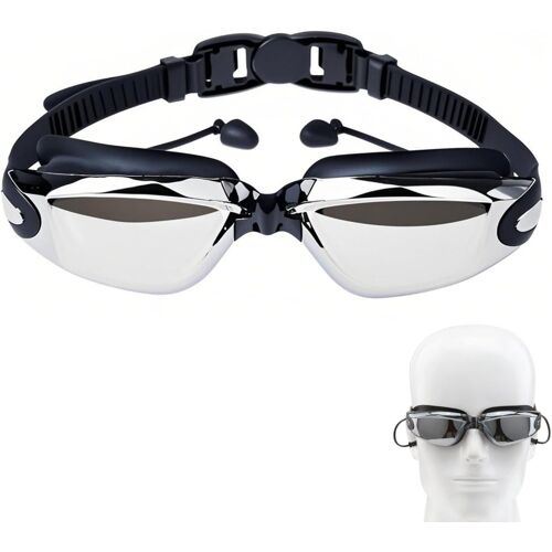 Kalanka-Lunettes De Natation, Polarisées Lunettes De Plongée, Swim Goggles À Verres Anti-Buée Protection Uv Attached Ear Plugs, Goggles De Natation En Miroir Sans Fuite Pour Hommes Femmes Adult, Noir