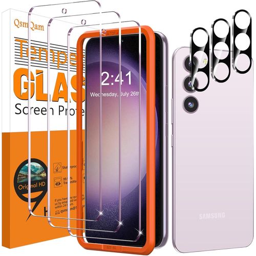 Sjzg-3 Pièces Verre Trempé Pour Samsung Galaxy S23 Fe Et 3 Pièces Caméra Arrière Protecteur, Film Protection Écran, 9h Dureté, Anti Rayures, Vitre Protection Pour Samsung Galaxy S23 Fe