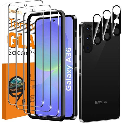 CAUC-3 Pièces Verre Trempé pour Samsung Galaxy A36 5G et 3 Pièces Caméra Arrière Protecteur, Film Protection écran, 9H Dureté, Anti Rayures, Vitre Protection pour Samsung Galaxy A36 5G