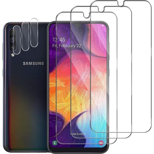 Hshi-[3+3 Pièces] Verre Trempé Compatible Avec Samsung Galaxy A50 Vitre Protection,3pcs Protection Écran Et 3pcs Caméra Arrière Protecteur,9h Dureté,Hd,Sans Bulles,Pour Samsung Galaxy A50