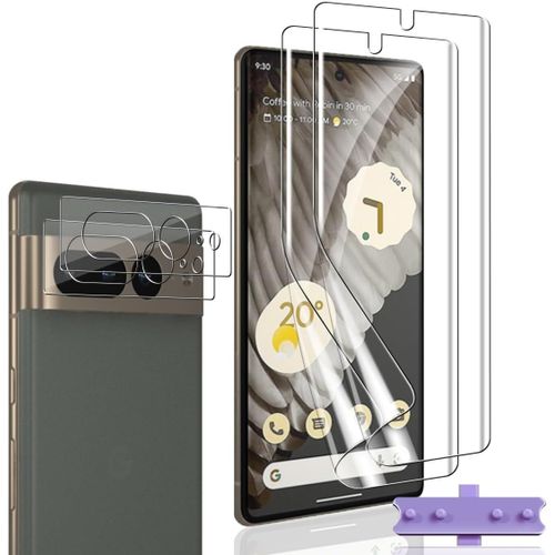 Cauc-Protection Écran Pour Google Pixel 7 Pro Et Verre Trempé Caméra Protecteur [2+2 Pièces] - Sans Bulles Hd Transparent Doux Tpu Film Protection Pour Google Pixel 7 Pro Protection Écran