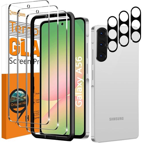 JGD-3 Pièces Verre Trempé pour Samsung Galaxy A56 5G et 3 Pièces Caméra Arrière Protecteur, Film Protection écran, 9H Dureté, Anti Rayures, Vitre Protection pour Samsung Galaxy A56 5G