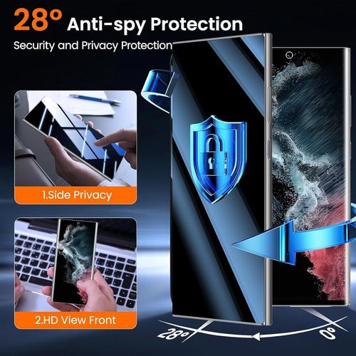 Verre Trempé Anti Espion Pour Samsung Galaxy S22 Ultra 5g Protection Ecran Avec Protecteur Objectif Camera,Vitre Trempe Privacy Film Avec Angle De Confidentialité 28 Degrés,2+2 Pièces