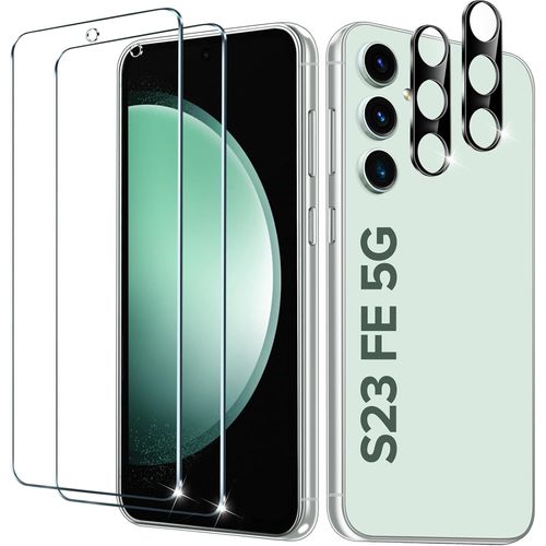 Pack De 2 Film De Protection D`Écran En Verre Trempé Pour Samsung Galaxy S23 Fe 5g,Avec 2 Pièces Caméra Arrière Protecteur,Dureté 9h Glass,Anti Rayures,Sans Bulles(Pas Pour Samsung S23)