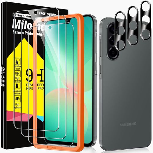 CAUC-3 Pièces Verre Trempé pour Samsung Galaxy A56 5G Couverture Complète avec 3 Pièces Caméra Arrière Protection Accessoire,9H Protection écran