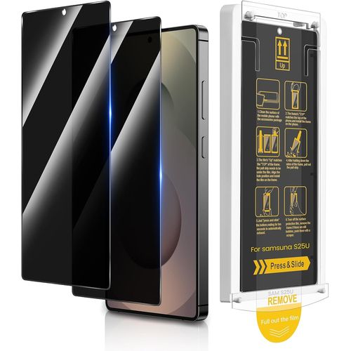 2x Verre trempé pour Samsung Galaxy S25 Ultra - Protection écran Anti-espion (Confidentialité), 9H Dureté, HD, Cadre d'alignement pour installation facile, ultra-fin compatible empreinte digitale
