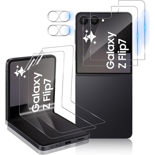 VERRE TREMPÉ POUR SAMSUNG GALAXY Z FLIP7 /FLIP 7 5G, 2 AVANT PROTECTION ÉCRAN + 2 À L'INTÉRIEUR FILMS DE PROTECTION EN TPU FLEXIBLE + 2 CAMÉRA ARRIÈRE PROTECTEUR, HD TRANSPARENT VERRE FILM ÉCRAN