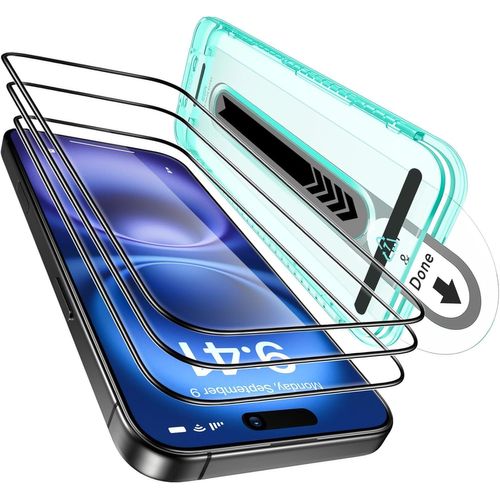 Pps-3 Pièces Verre Trempé Pour Iphone 16/Iphone 15, Protecteur D'écran [Dureté 9h] [Incassable De Qualité Militaire] Couverture Complète, Plateau D'ajustement, Transparence Hd, Anti Rayures