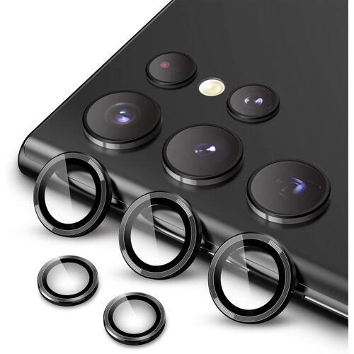Protection Objectif Caméra Pour Samsung Galaxy S22 Ultra 5G 6,8 Pouces,Couvercle D'Anneau Individuel En Métal En Hd Verre Trempé 9H,Outil D'Installation Facile,1 Série (Noir)