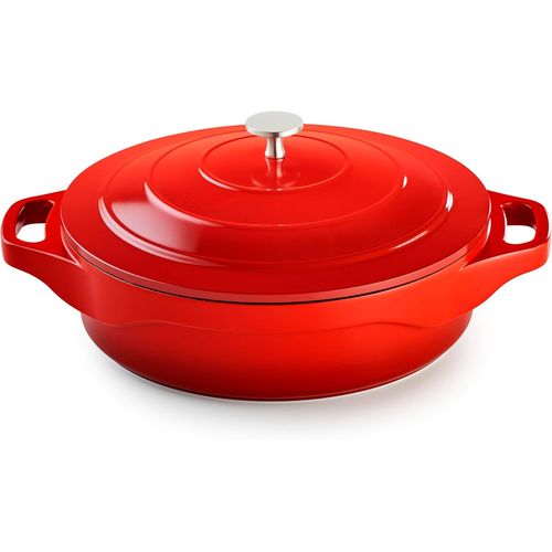 Pcui003005 - Mijoteuse Ronde En Fonte D'Aluminium Magma Ø28Cm,Revêtement Anti-Adhésif Façon Pierre,2 Maniques Amovibles,Tous Feux