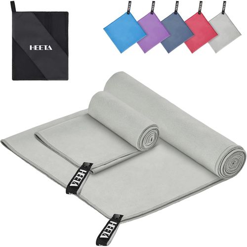 Letnerny-Lot De 2 Serviettes En Microfibre Douces À Séchage Rapide Pour Fitness, Sauna Et Activités De Plein Air (80 X 40 Cm + 180 X 90 Cm) - Serviettes En Microfibre Avec Sac De Rangement - Gris