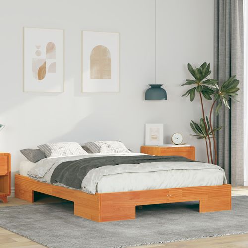 Vidaxl Cadre De Lit Surélevé Marron 140 X 190 Cm Bois Massif En Pin