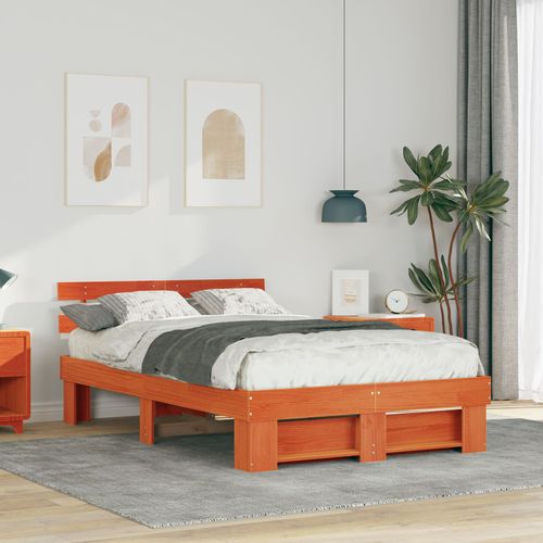 Vidaxl Cadre De Lit Marron Cire 140 X 190 Cm Bois De Pin Massif