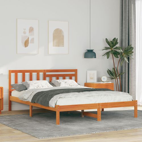 Vidaxl Cadre De Lit Marron Cire 140 X 190 Cm Bois De Pin Massif
