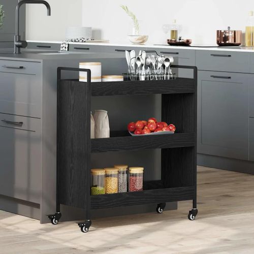 Vidaxl Chariot De Cuisine Chêne Noir 70 X 30 X 82 Cm Bois D'ingénierie
