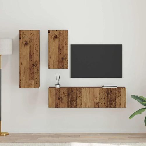 Vidaxl Ensemble Meuble Tv 4 Pcs Bois Ancien 30,5 X 30 X 90 Cm