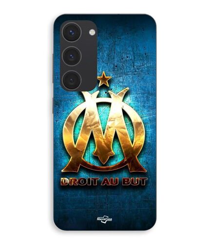 Coque Pour Samsung Galaxy S23 Plus Om Dorée Brilant Droit Au But Fond Bleu Maniacase
