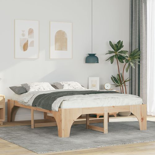 Vidaxl Cadre De Lit Surélevé Marron 140 X 200 Cm Bois Massif En Pin