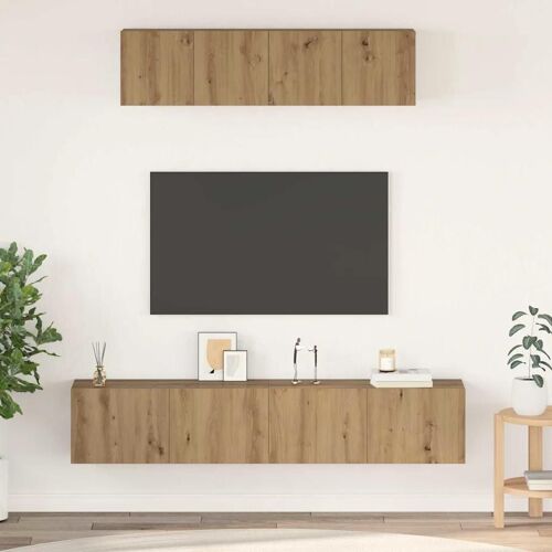 Vidaxl Ensemble De Meubles Tv Montage Mural Autre Avec Stockage Avec Porte 4 Pcs Chêne Artisanal