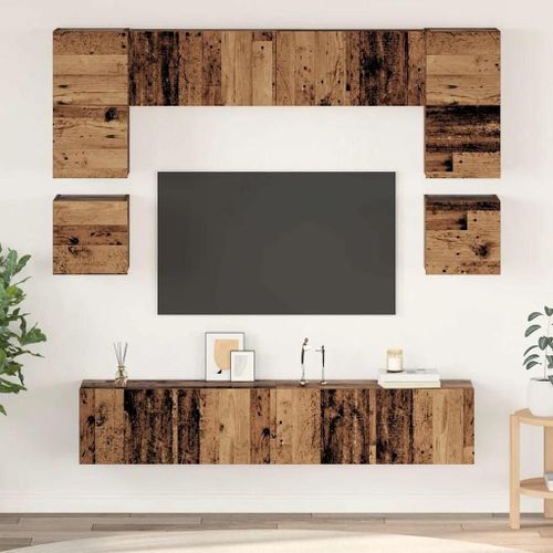 Vidaxl Ensemble Meuble Tv 8 Pcs Bois Ancien 80 X 30 X 30 Cm