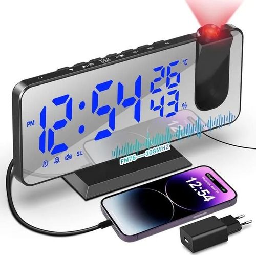 Horloge de Projection, Multi-Fonction LCD Digital Wall Projection Voix parlante Affichage de la température LED Réveil