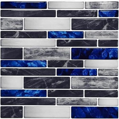 Lot de 10 feuilles de carrelage adhésif bleu avec motif marbre,crédence cuisine en vinyle effet mosaïque, 30 x 30cm