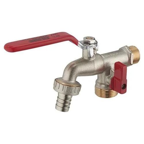 Robinet de Jardin - AROZ - Manette Plate Quart de Tour Double Sortie - Laiton