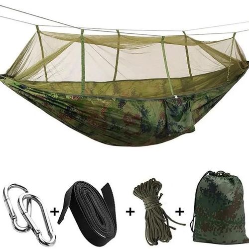Hamac 260 X140cm 300kg De Charge Anti-Moustique Camping Extérieur Camouflage