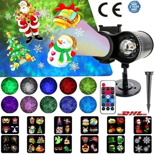 Projecteur laser Noël 6 fêtes en 1 - ALED LIGHT - motifs mobiles LED - vague d\'eau étanche