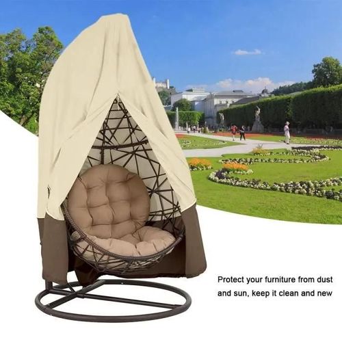 Housse Protection Salon De Jardin Chaise En Osier Balançoire Panier Suspendu Couverture Étanche À La Poussière - Beige + Brun