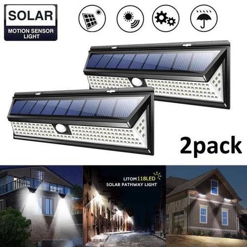 2pack - Lampe Solaire Jardin Extérieur 118 Led Avec Capteur De Mouvement - Ip65 Imperméable